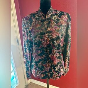 Brocade Mandarin Jacket M Floral Frog Closure Vintage Asian-Inspired